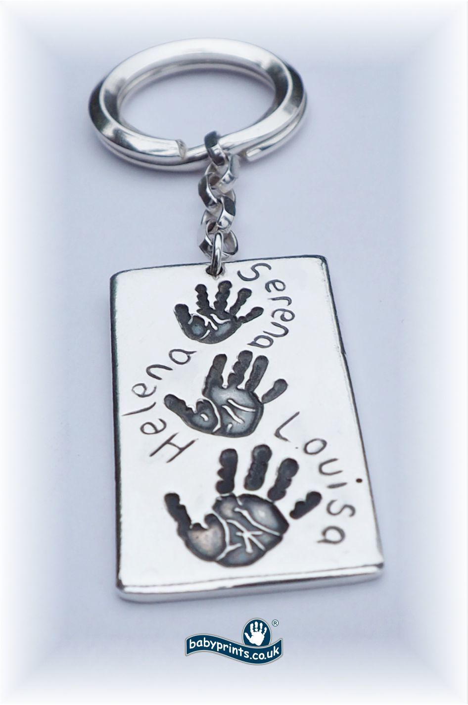 Hand prints in silver with keyring