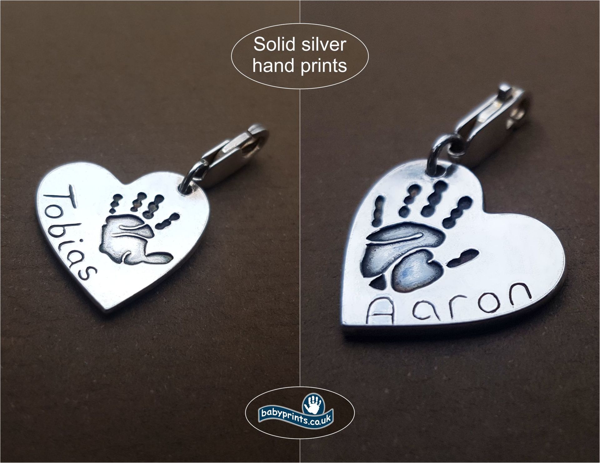 Clasp attachment on solid silver hand print charm