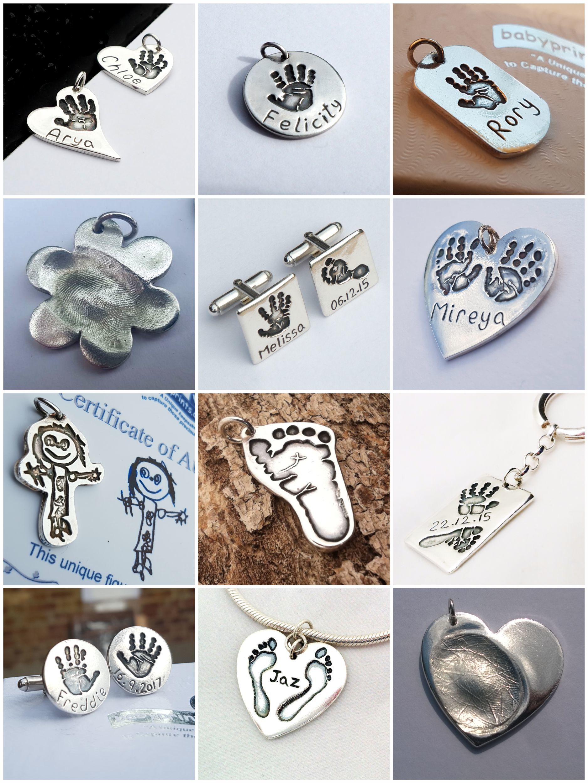 Baby prints in solid silver jewellery